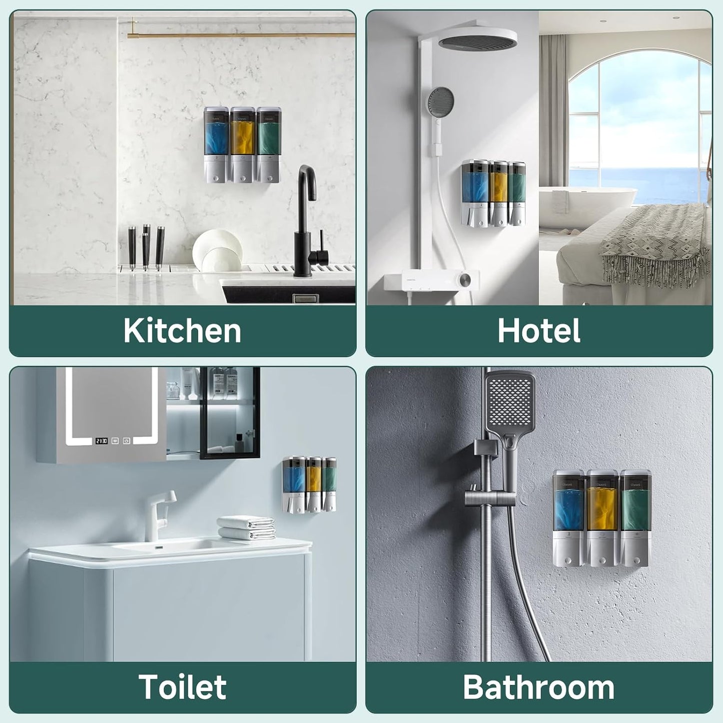 Shampoo and Conditioner Dispenser 3 Chamber No Drill Shampoo Dispenser for Shower Wall Mounted Shower Soap Dispenser 3 * 500ml Refillable Shower Dispenser for Bathroom Hotel(Black 3 Chamber)