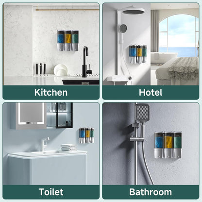Shampoo and Conditioner Dispenser 3 Chamber No Drill Shampoo Dispenser for Shower Wall Mounted Shower Soap Dispenser 3 * 500ml Refillable Shower Dispenser for Bathroom Hotel(Black 3 Chamber)