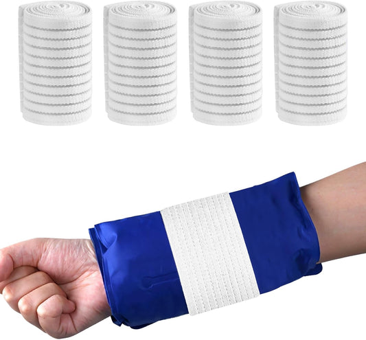 4 Pack Ice Pack Holder Straps for Cold Therapy, 35.5" x 3" Stretch Elastic Wrap with Hook and Loop, Reusable Extender Belt for Knee Shoulder Back (Straps Only, No Ice Packs)(White)