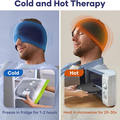 Migraine Relief Cap, Headache Relief Cap Mask Products, Cooling Odorless Gel Ice Head Wrap for Tension, Stress,Hangover & Puffy Eyes