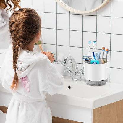 GFWARE Rotating Silver Toothbrush Holder for Bathroom Organizer, Drainage | Detachable 6 Slots Kids Electric Toothbrush and Toothpaste Holder, Bathroom Countertop Sink Storage Caddy