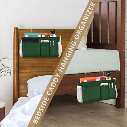 Forest Green Bedside Caddy Bedside Storage Organizer Hanging Storage Bag for Bunk and Hospital Beds, Dorm Rooms Bed Rails