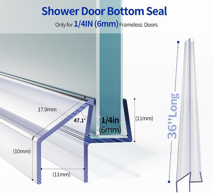 Delamu 3-Pack Shower Door Bottom Seal, 3/8''× 39'' Shower Door Sweep Strip | Shower Seal Strip for 3/8'' (10mm) Doors, Frameless Glass Shower Door Seal Strip Stop Shower Leaks and Create a Water Barrier