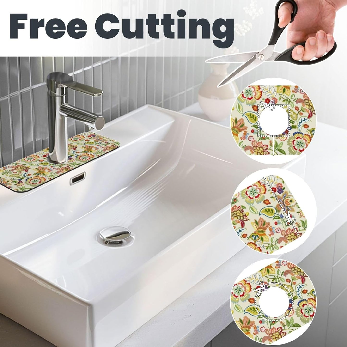Boho Floral Mandala Yellow Faucet Splash Guard Mat for Kitchen Sink 15x5.5" | FDNUPIAN Kitchen Sink Splash Guard Faucet Faucet Guard Draining Mat Sink Splash Faucet Bathroom
