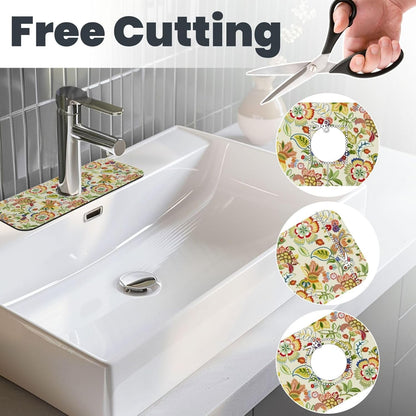Boho Floral Mandala Yellow Faucet Splash Guard Mat for Kitchen Sink 15x5.5" | FDNUPIAN Kitchen Sink Splash Guard Faucet Faucet Guard Draining Mat Sink Splash Faucet Bathroom