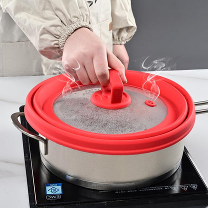 Microwave Splatter Cover Vented Glass Splatter Guard Lid with Collapsible Silicone for Food as Pot Cover Plate 10.8 inch for 6 7 8 9 10 inch Plate Bowl