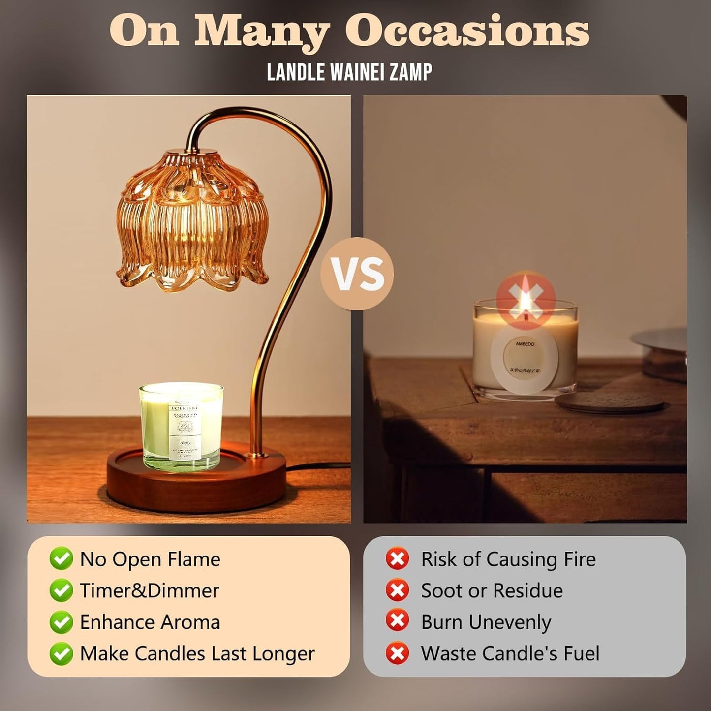 Fragrance Candle Warmer Lamp with 2 Bulbs Electric Candle Warmer with Timer & Dimmer for Home Decor