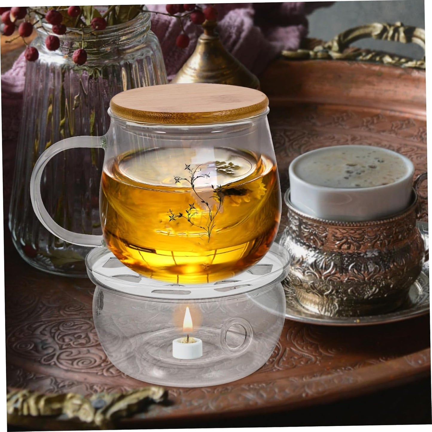 DECHOUS Retro Teapot Warmer Tea Heater Glass Teapot Heating Warmer Small Kettle Base