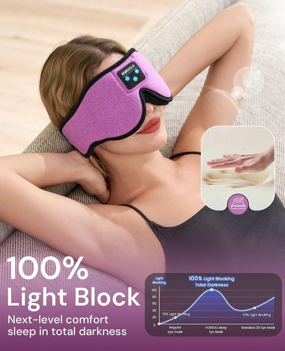 3D Sleep Mask with Bluetooth Headphones, Wireless Sleep Headphones for Side Sleepers, Noise Cancelling Eye Mask for Nap, Soft Sleeping Mask for Women Men, Blackout Sleep Mask with Built-in Speakers