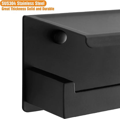 HITSLAM Toilet Paper Holder Matte Black, Adhesive Wall Mount, No Rotation | Heavy Duty Metal | anti rotation slot | vertical or horizontal setup |rustproof matte black finish|Bathroom Tissue Dispenser