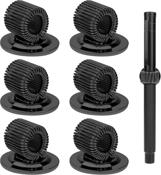 Giantree 6 Pcs Metal Manganese Steel Pen Holder Clips, Self-adhesive Pen Holder with Adjustable Spring Loop Suitable for All Pen Markers, Ideal for Refrigerator Workshop Office Bulletin Board(Black)