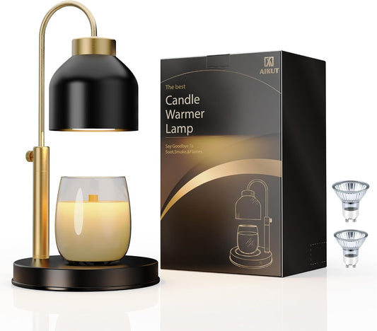AIKUT Candle Warmer Lamp, with 2 Bulbs,Timer & Dimmer,Compatible with Large Yankee Candle Jars,3 Wick Candles,Height Adjustable Electric Top Melter,110-120v, (Black Marble)