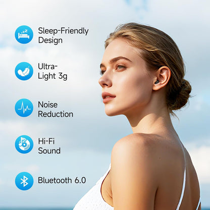 Sleep Earbuds for Side Sleepers, Mini Invisible Wireless Bluetooth 6.0 Micro Sleep Headphones, Hidden Earbuds with LED Screen for Small Ears Sleeping Working, Exercise, Hiking(Black)
