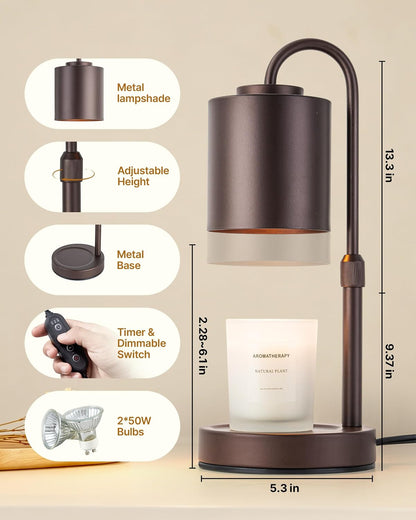 CASTLELIFE Dimmable Candle Warmer Lamp with Timer, Height Adjustable Candle Warmer for Jar Candles, Electric Wax Melt Warmer for Home Decor House Warming Gifts, Birthday Gifts for Women, Black Clear