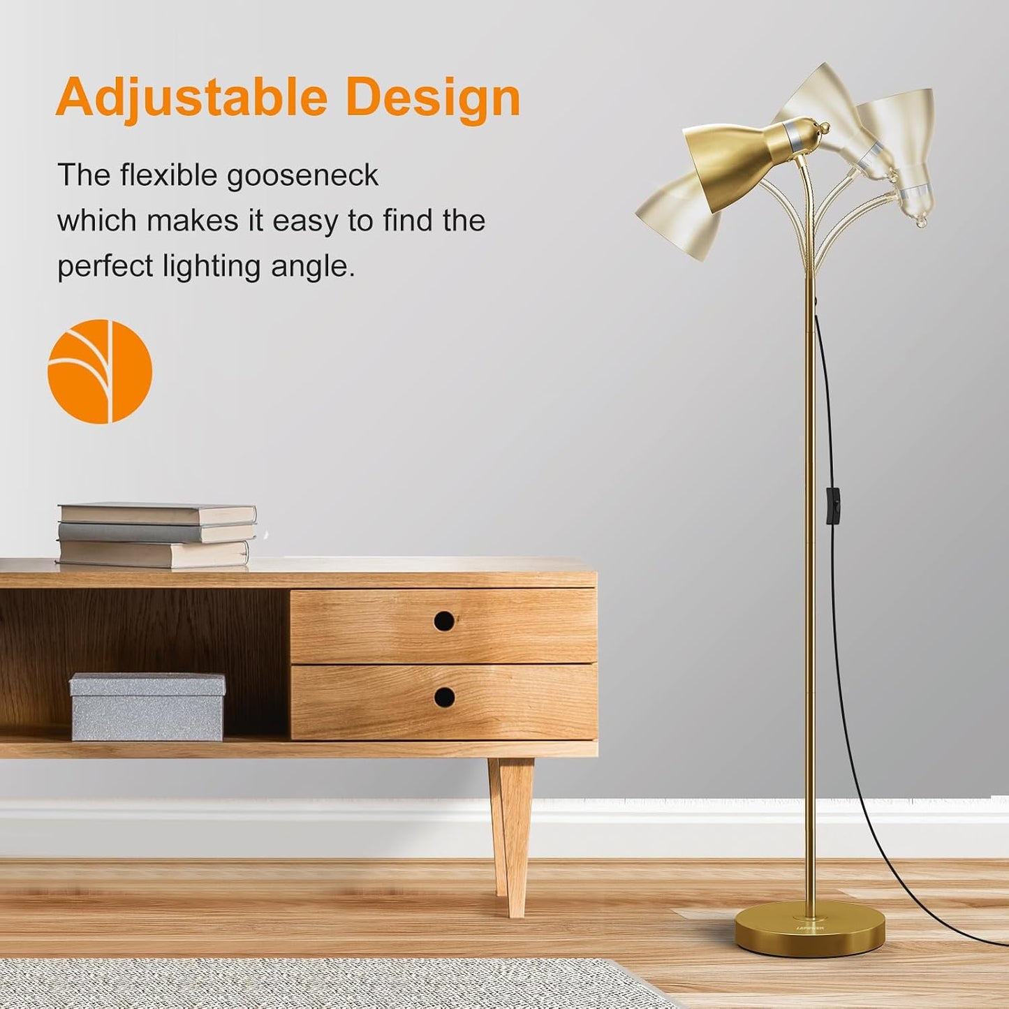LEPOWER Floor Lamp, Metal Standing Lamp with Adjustable Gooseneck for Dorm | Easy to Assemble, E26 Base, Sturdy Metal Base, Convenient Switch, Task Reading Pole Lights for Office & Bedroom, Living Room