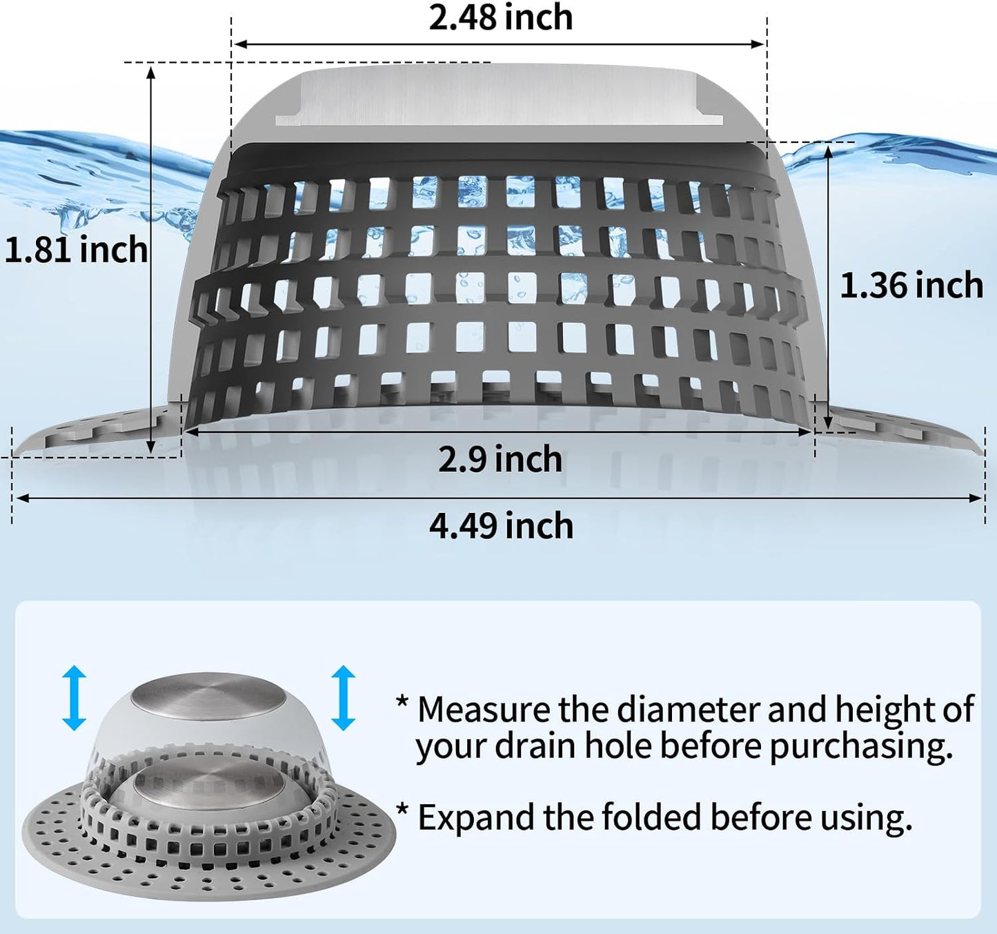 Aluvor Shower Drain Hair Catcher Bathtub Drain Cover Sink Drain Protector | Bathroom Sink & Bathtub Drain Strainer for Pop-Up & Regular Drains, Silver Grey