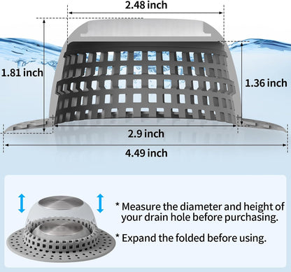 Aluvor Shower Drain Hair Catcher Bathtub Drain Cover Sink Drain Protector | Bathroom Sink & Bathtub Drain Strainer for Pop-Up & Regular Drains, Silver Grey