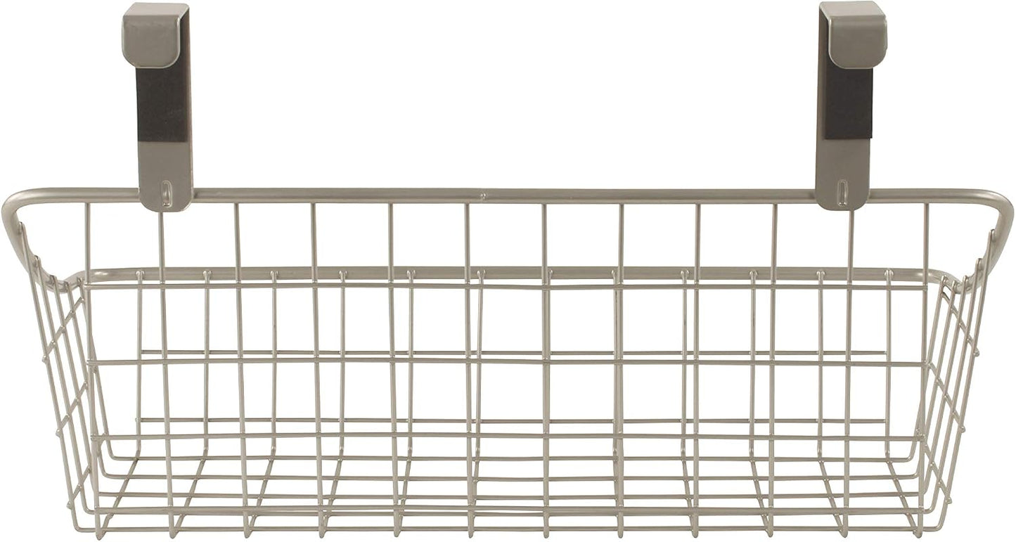 Spectrum Hanging Baskets for Organizing (Large, Satin Nickel) - Grid Over the Cabinet Wire Basket for Kitchen or Bathroom - Door Hanging Storage Organizer for Cleaning Supplies, Washcloths, & Towels