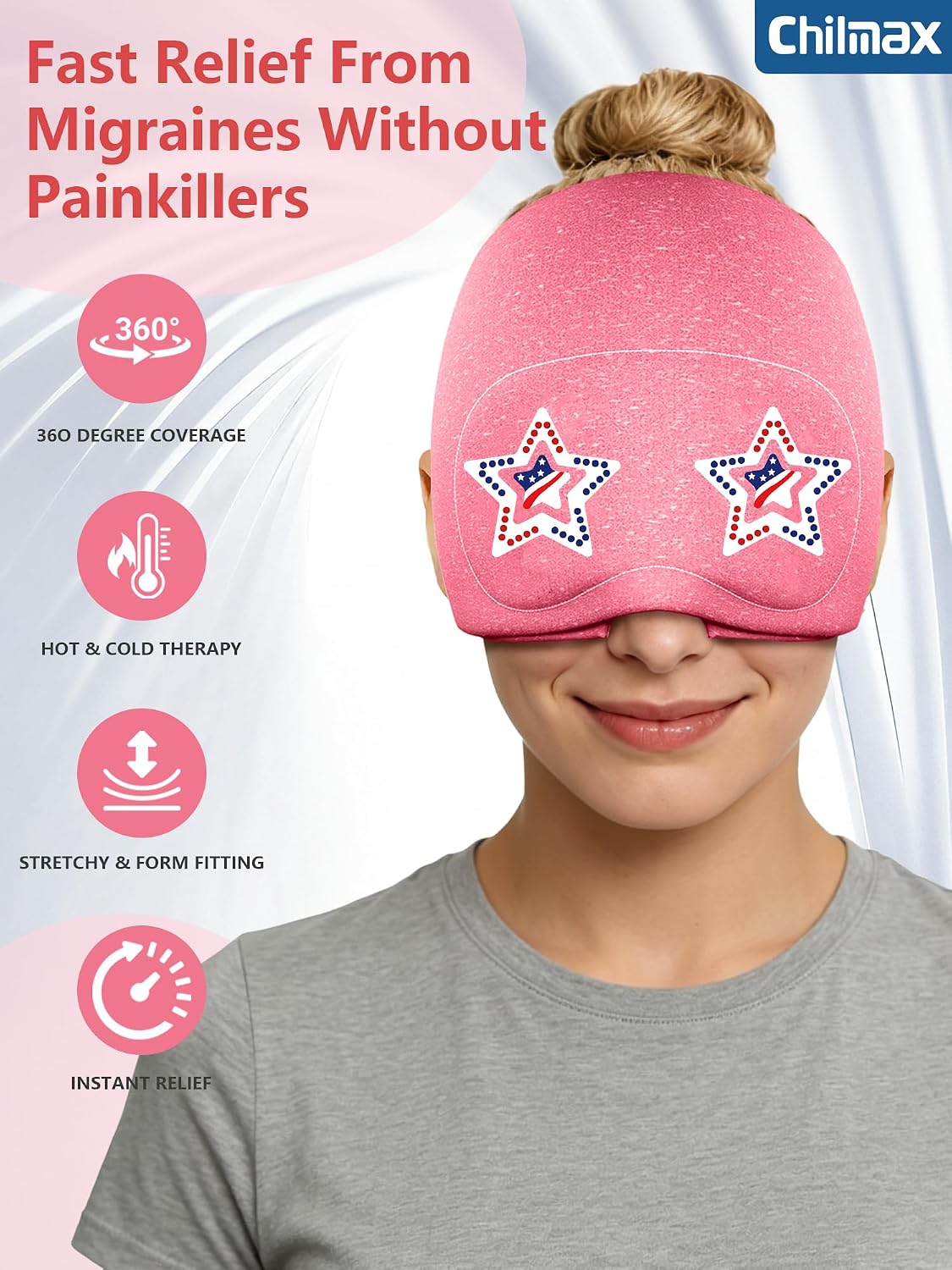 Migraine Relief Cap with Slide-Up Eye Mask, Headache Relief Ice Hat | Compression Head Face Ice Pack, Reusable Hot & Cold Gel Wrap for Hangover, Stress, Tension,Puffy Eyes, for Men Wemen Gift