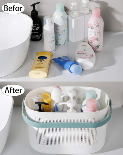 Plastic Portable Shower Caddy Basket, Storage Organizer with Handle, Yellow | Bottom Drain Holes, Keep Dry, Sturdy and Durable, Easy to Carry for Bathroom, Kitchen, Dorm Room, RV, College