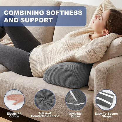 Half Moon Bolster Pillow with Straps, Knee Pillow for Back Sleeping, Under Knee Pillow for Sleeping, Relieves Pain in Legs and Knees, Machine Washable Cover, 24" X 10" X 4", Grey