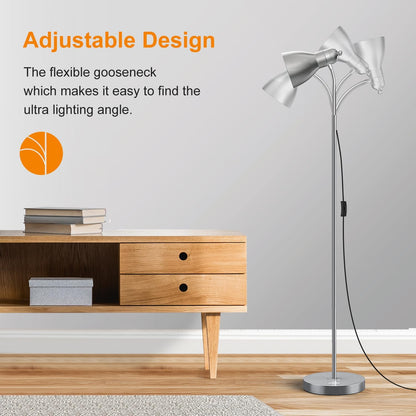 LEPOWER Floor Lamp, Metal Standing Lamp with Adjustable Gooseneck for Dorm | Easy to Assemble, E26 Base, Sturdy Metal Base, Convenient Switch, Task Reading Pole Lights for Office & Bedroom, Living Room