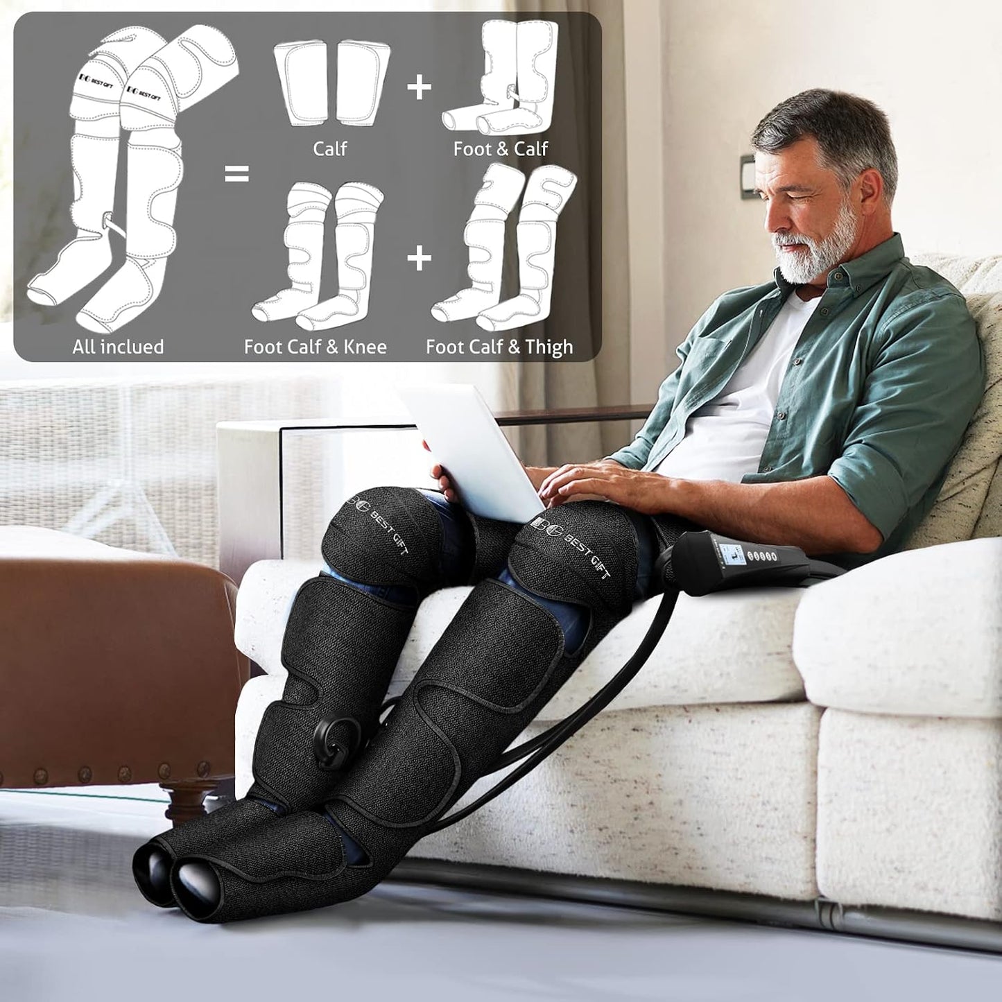 Fathers Day Dad Gifts for Husband, Men, Mom, Wife, Women, Her Him, Mothers Day, Christmas, Valentines Day Air Compression Massager with Heat for Comprehensive Leg and Foot Therapy, Helpful for Relax