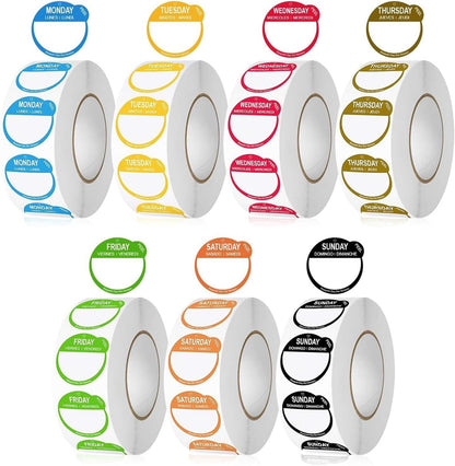 Food Labels Removable Day Dot Stickers, Colorful | 7 Colors, Expiring Date Labels, Meal Prep, Kitchen & Restaurant Use, Refrigerator Organization