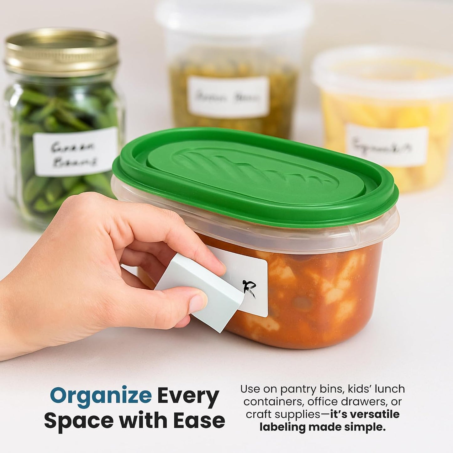 Jokari Label Once Erasable Food Labels with Marker and Eraser Reusable | Kitchen Storage Freezer Dishwasher, Microwave Safe 70 Pack, Includes Marker and Eraser, Labels for Any Task