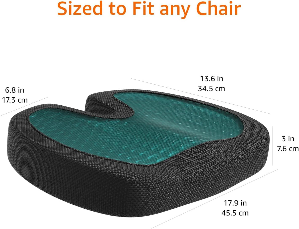 Amazon Basics Comfortable Seat Cushion & Lumbar Support for Office Chairs, Gel Enhanced Memory Foam, Non-Slip, Cooling, Portable, Pack of 2, Rectangular, Black