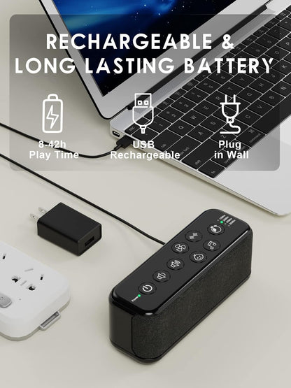 OnLyee White Noise Machine for Office Privacy, USB Rechargeable Sound Machine with 42 Non-Looping Sounds, Auto-Off Timer for Focus, Sleep and Travel