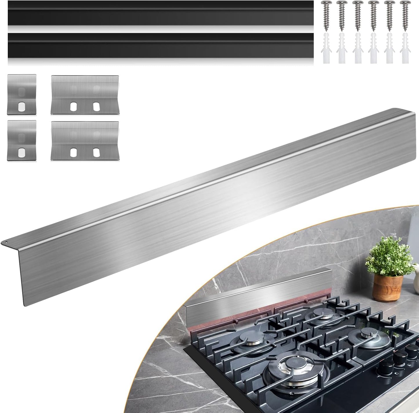 30" Slide-in Range Rear Filler Kit with 2 PCS Stove Gap Covers, Black | Stove Gap Filler Strip, Stainless Steel Backsplash for Stove, Stove Trim Kit with Most Brands Between Stove and Backsplash