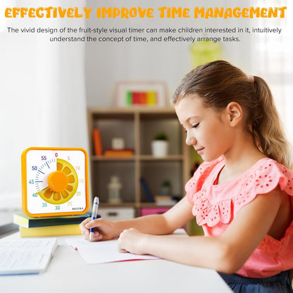 Secura 7.5-Inch Fruit Visual Timer for Kids, 60-Minute Countdown Timer for Classroom or Kitchen, Durable Mechanical Timer Clock with Magnetic Backing (Orange)