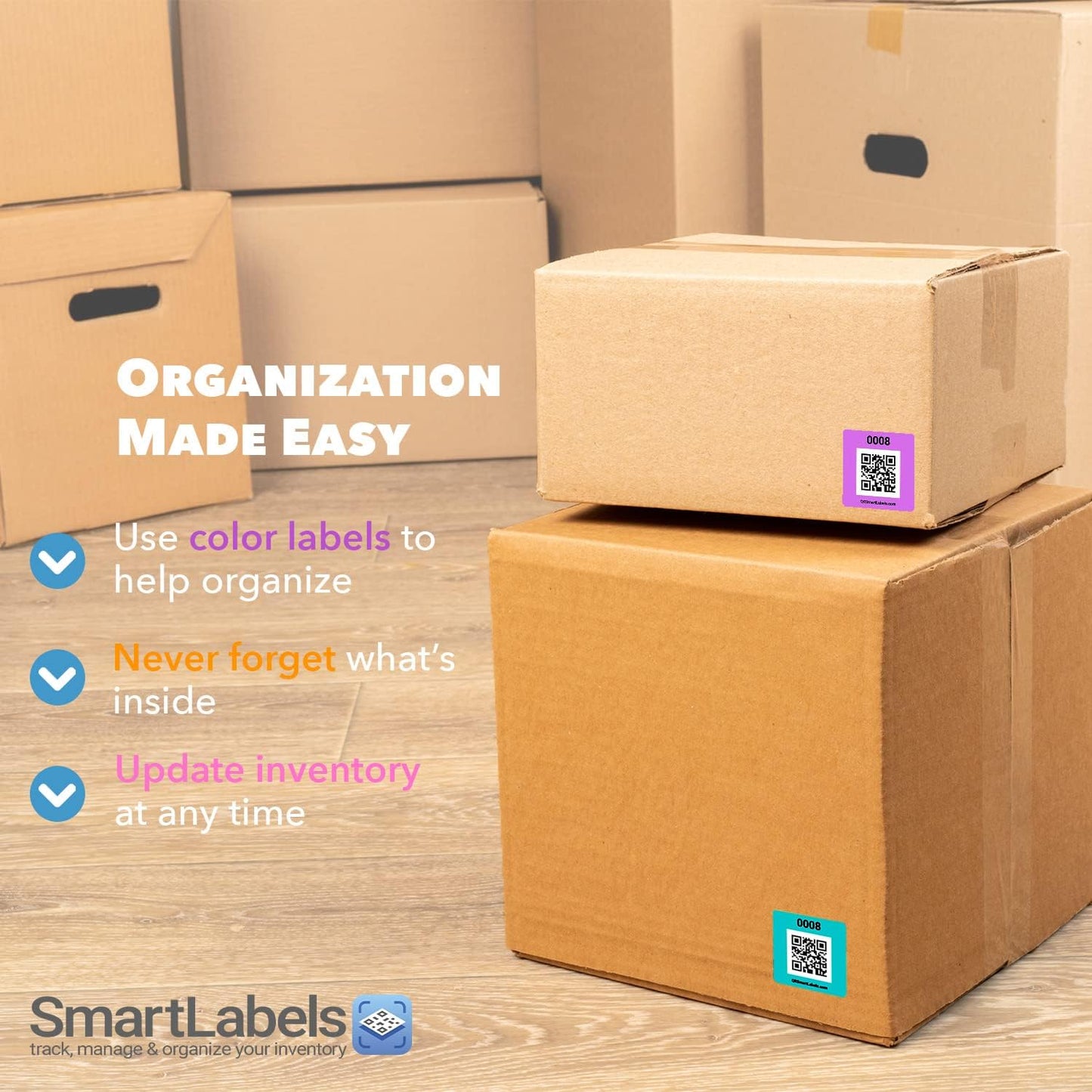 QR Code Stickers with AI Photo Analysis App - Auto-Creates Item Descriptions - No Typing - Made in USA - QR Code Labels for Storage & Inventory Tracking, Organization & Moving, Pack of 48