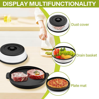 Microwave Splatter Cover for Food with Anti-Scald Base Plate and Handles, Large BPA-Free Silicone Vented Collapsible Guard Lid, Kitchen Essential Gadget for Meal Prep, 10.7 Inch(gray)