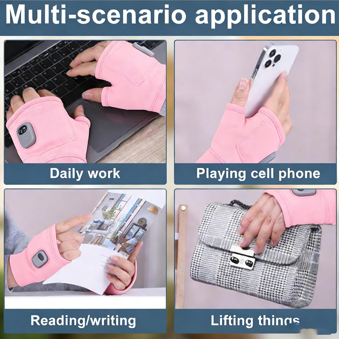 Rechargeable Heated Gloves for Women, Portable Heating Gloves with Digital Display, Upgraded Smart Thermostatic Electric Heated Fingerless Glove, Hand Warmer for Outdoor Work, Cycling, Skiing(Pink)