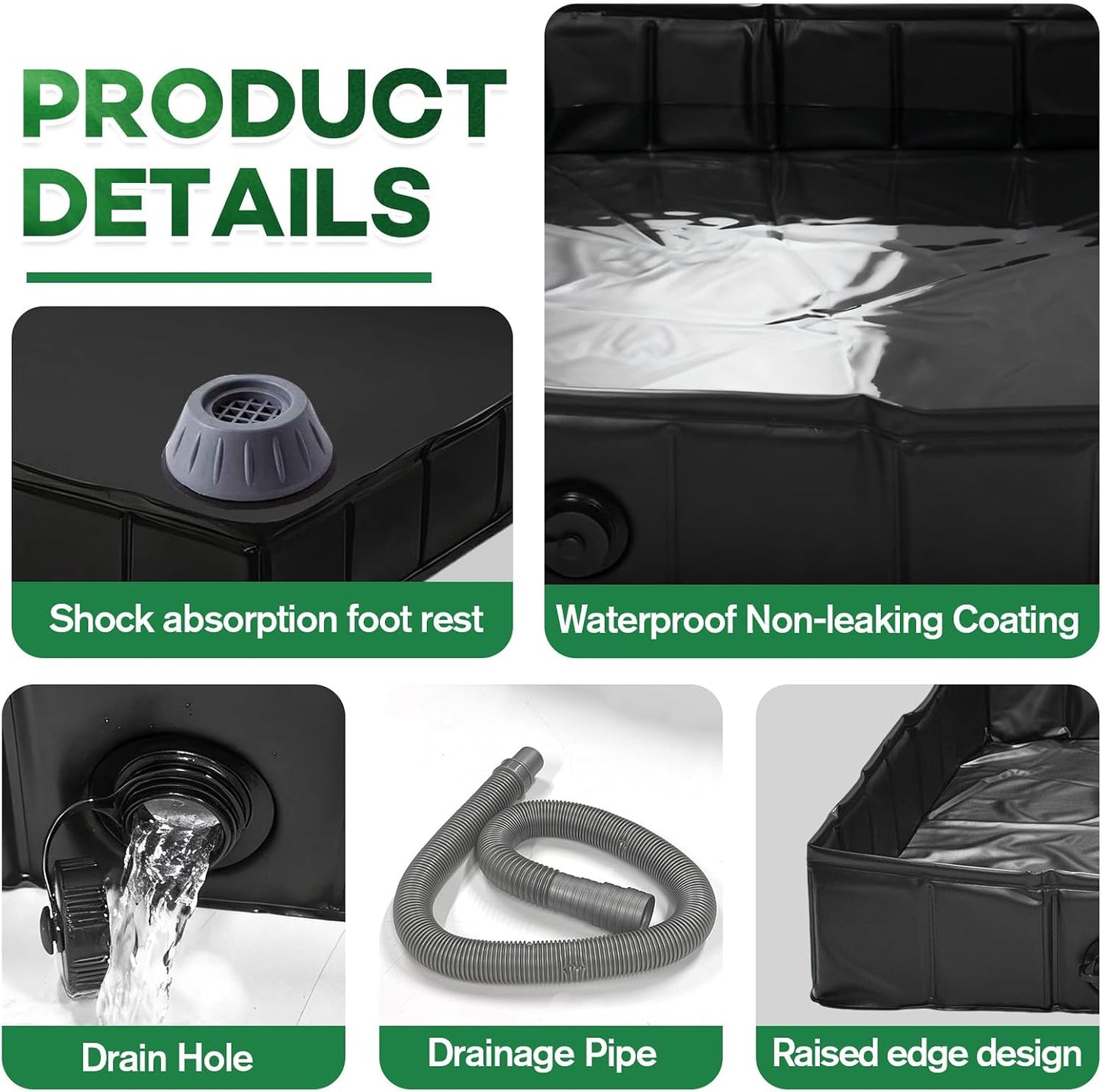 Foldable Washing Machine Drain Pan with Drain Pipe & 4 Anti-Vibration Pads, 31.5x31.5x4.7 Inch Portable Leak Proof Tray for Washer/Dryer, Non-Slip Waterproof Drip Pan with Raised Edge