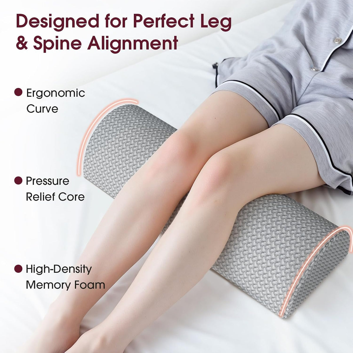 Knee Pillow for Back Sleeping Memory Foam Half Moon Bolster Pillow for Legs