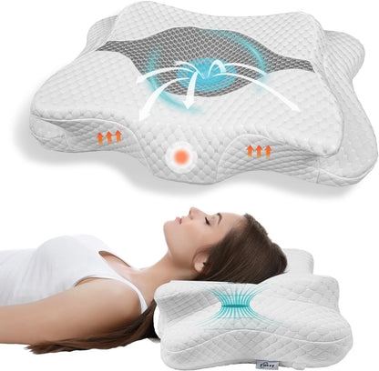 CHxxy Memory Foam Pillows, Cervical Pillow for Neck & Shoulder Pain Relief | Ergonomic Contour Bed Pillow, Soft for Side Sleep Stomach Sleeping and Back Sleeper-Queen Size&Grey