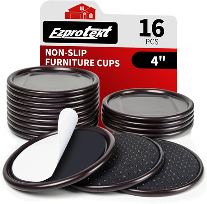 Ezprotekt 1.63" Round Carpet Bottom Furniture Caster Cups, 16 Pcs Reusable Furniture Coasters, Felt Furniture Sliders Pads to Protect Hardwood, Tile or Carpetd Floors from Scratches (Dark Brown)