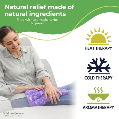Nature Creation Microwaveable Herbal Heating Pad for Lumbar - Soothing Hot & Cold Therapy Pack for Lower Back- Soothing Relaxation, Warmth and Comfort - Lavender Flowers