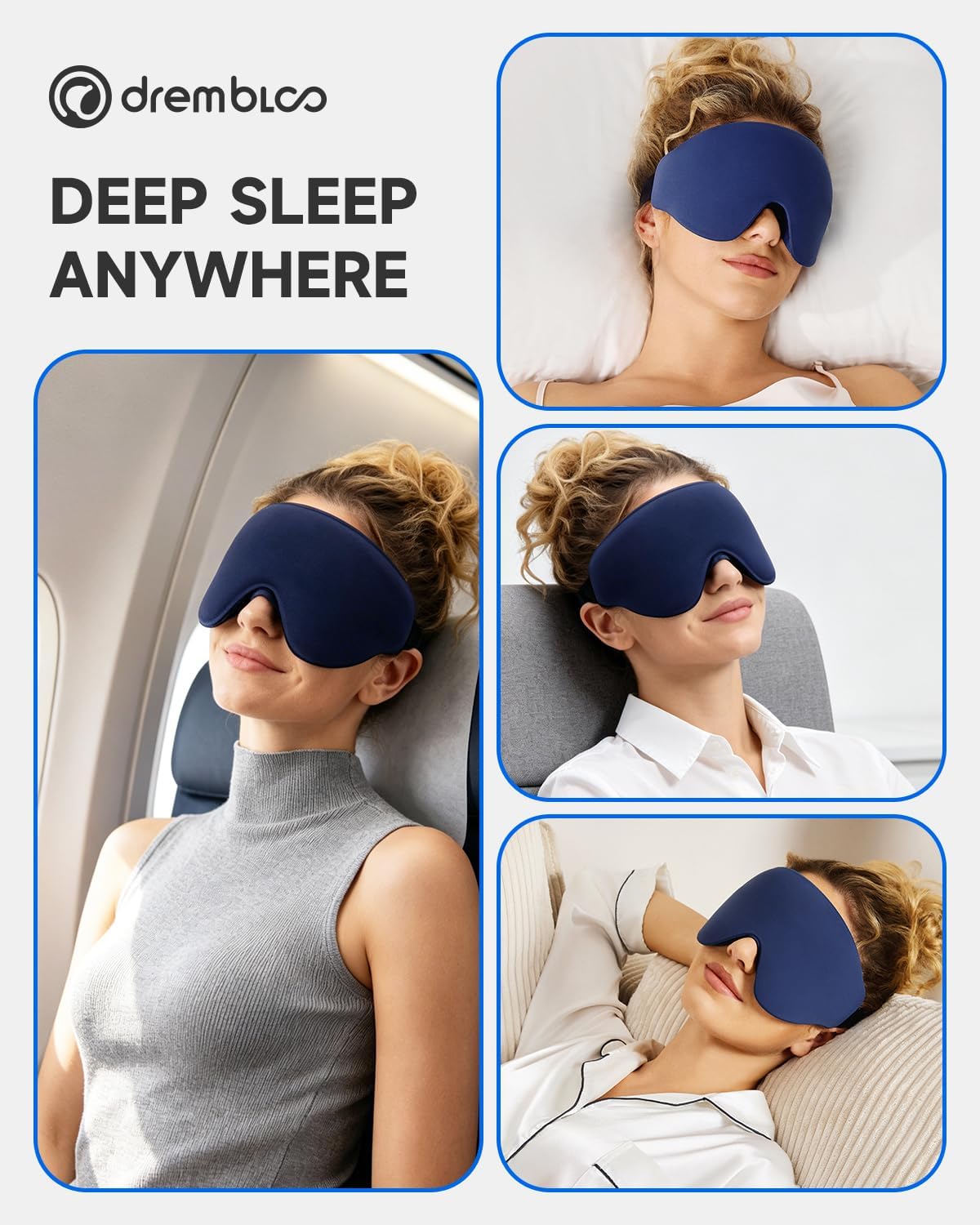 Sleep Mask for Side Sleeper Men Women, 100% Light Blocking Eye Mask for Lash Extensions, Soft 3D Contoured Zero Pressure Blindfold Sleeping Masks for Travel, Breathable Adjustable Eye Cover, Navy