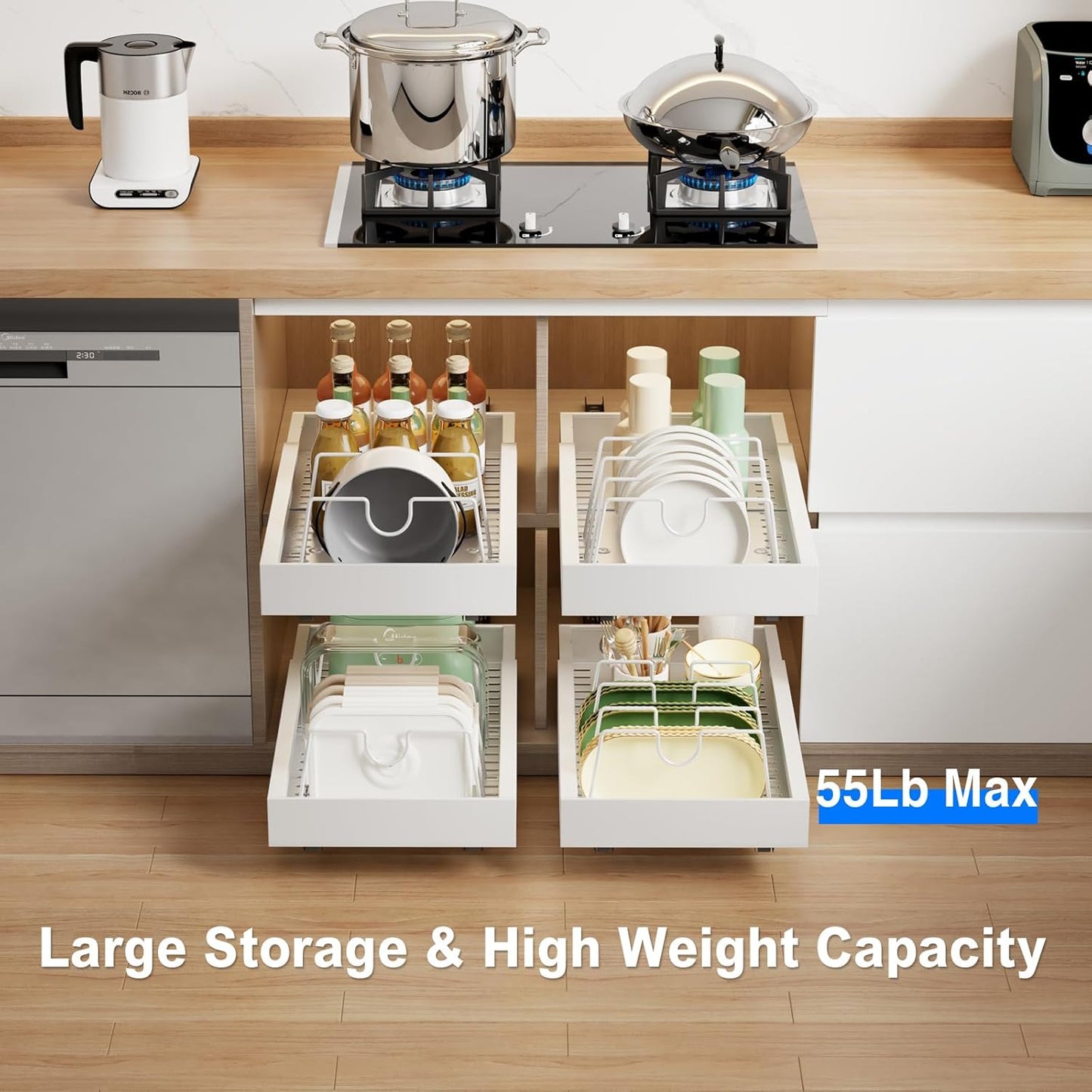 Mustorn 2 Pack Pull Out Cabinet Organizer, Slide Out Drawers for Cabinets, Peel and Stick, Heavy Duty Shelves for Kitchen, Cupboard, Pantry, Bathroom (16.5"D*11.8"W*3.94"H-Black)