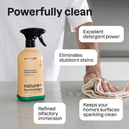 ATTITUDE Kitchen Cleaner Spray, EWG Verified, Degreaser Spray to Cut Grease & Grime, Plant-Based & Vegan, Lavender & Rosemary, 26 Fl Oz