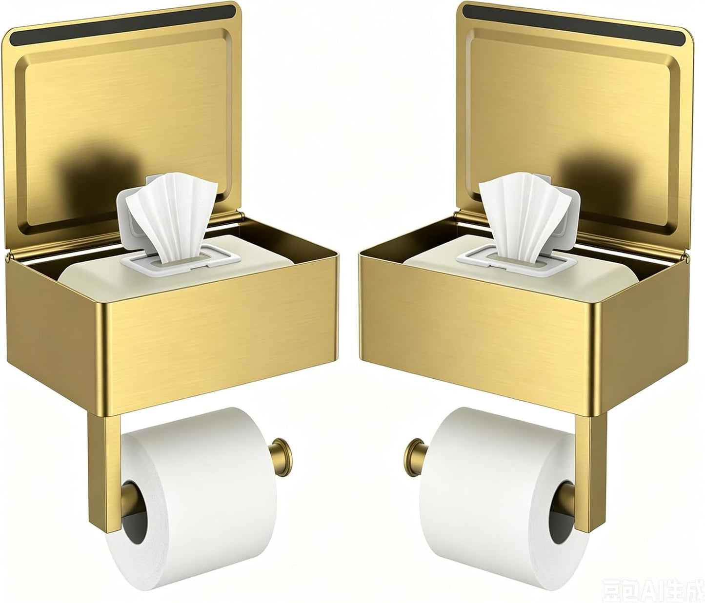 FORIOUS Toilet Paper Holder with Shelf, Wall-Mounted Modern Wipes Dispenser | Brushed Nickel | Toilet Paper Holder with Storage for Bathroom | Fits Wipes, Sanitary Napkin, Tampon | 8.0"x5.3" Large Shelf