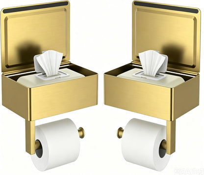 FORIOUS Toilet Paper Holder with Shelf, Wall-Mounted Modern Wipes Dispenser | Brushed Nickel | Toilet Paper Holder with Storage for Bathroom | Fits Wipes, Sanitary Napkin, Tampon | 8.0"x5.3" Large Shelf