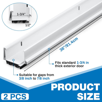 FoldTier 1 Pcs 1-3/4 x 32 Under Door Sweep for Exterior & Interior Doors Adjustable Double Bubble Draft Stopper for Door Bottom, Energy Efficient Slide to Install Blocks Dust/Insects/Noise(White)