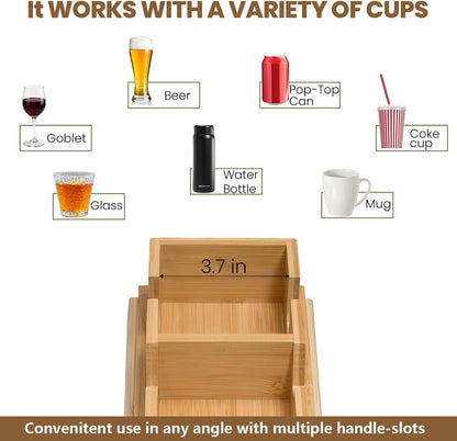 Bamboo Sofa Armrest Tray - Couch Arm Tray with Detachable Couch Cup Holder - 2 in 1 Anti-Slip Foldable Sofa Armchair Caddy Table - Cup Holder for Drinks Cellphone Snacks, Remote