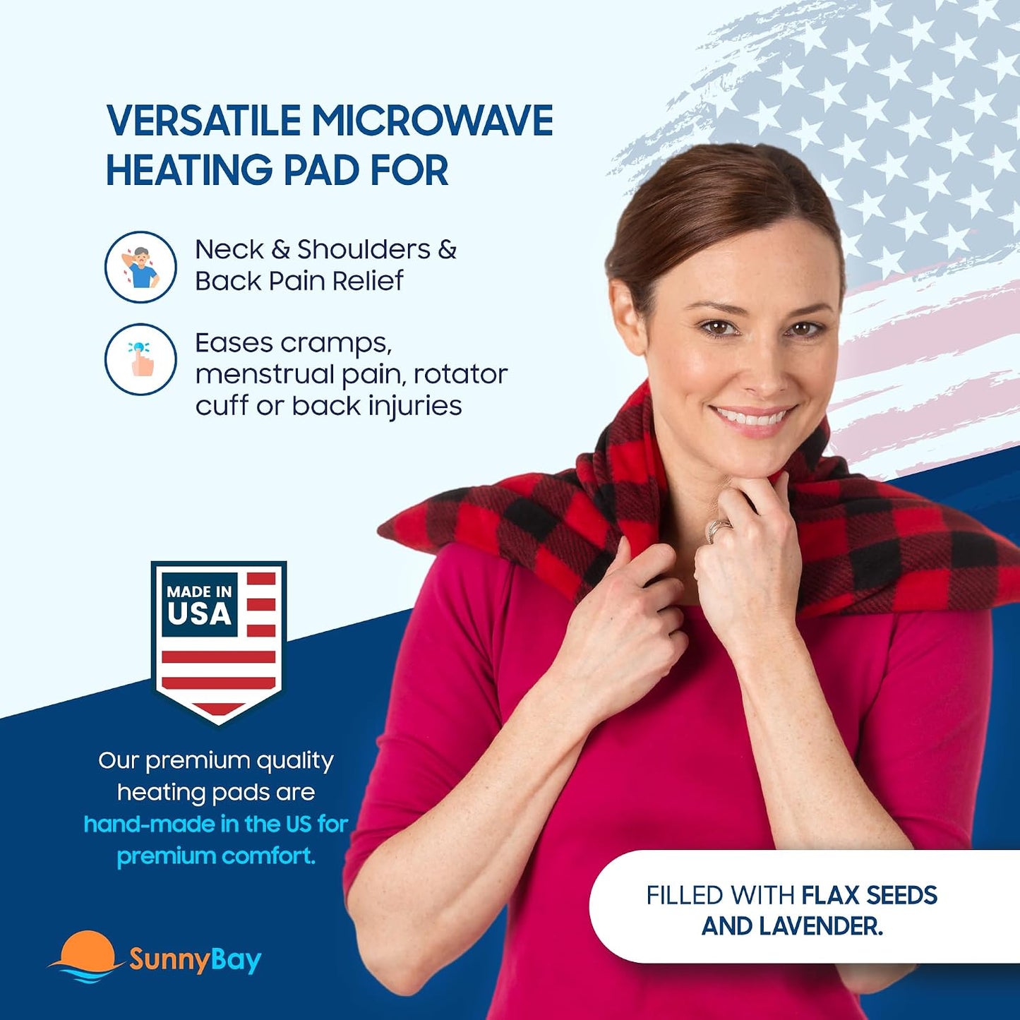 SunnyBay Extra Large Microwave Heating Pad, Microwavable Heavy Weighted Full Body Moist Hot Pack and Washable Fleece Cover, 10x24 Inches, 2.8 lbs, Navy Blue