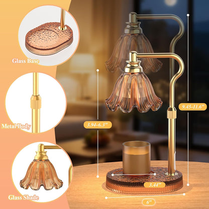 Flower Candle Warmer Lamp,Adjustable Timer & Dimmer(Green) | Adjustable height fits jars. Timer & dimmer safe melt. 2 bulbs & heat-proof base. Perfect for bedroom, office, or gifting.